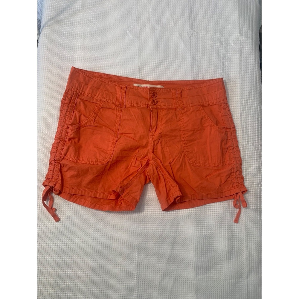 (B-55) 1st Kiss Orange Shorts Women Size 7 Stretch Cotton Casual Summer Drawstri - Picture 2 of 7